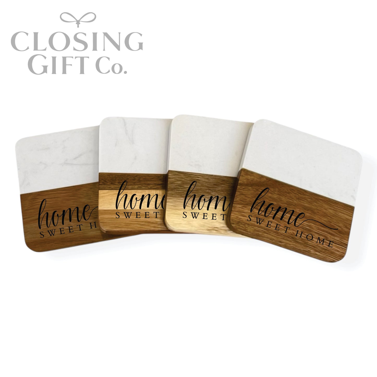 ACACIA WOOD & MARBLE SQUARE COASTER SET IN BULK - BUY MORE / SAVE MORE!