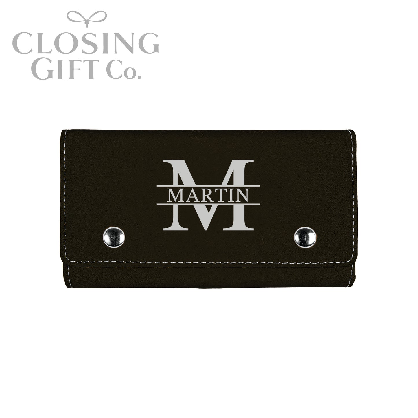 LEATHERETTE CARD DECK & DICE SET IN CUSTOM ENGRAVED SNAP CASE