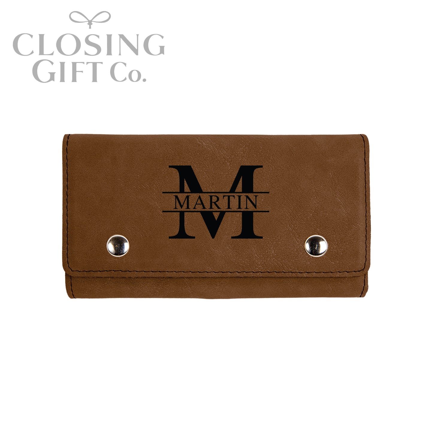 LEATHERETTE CARD DECK & DICE SET IN CUSTOM ENGRAVED SNAP CASE