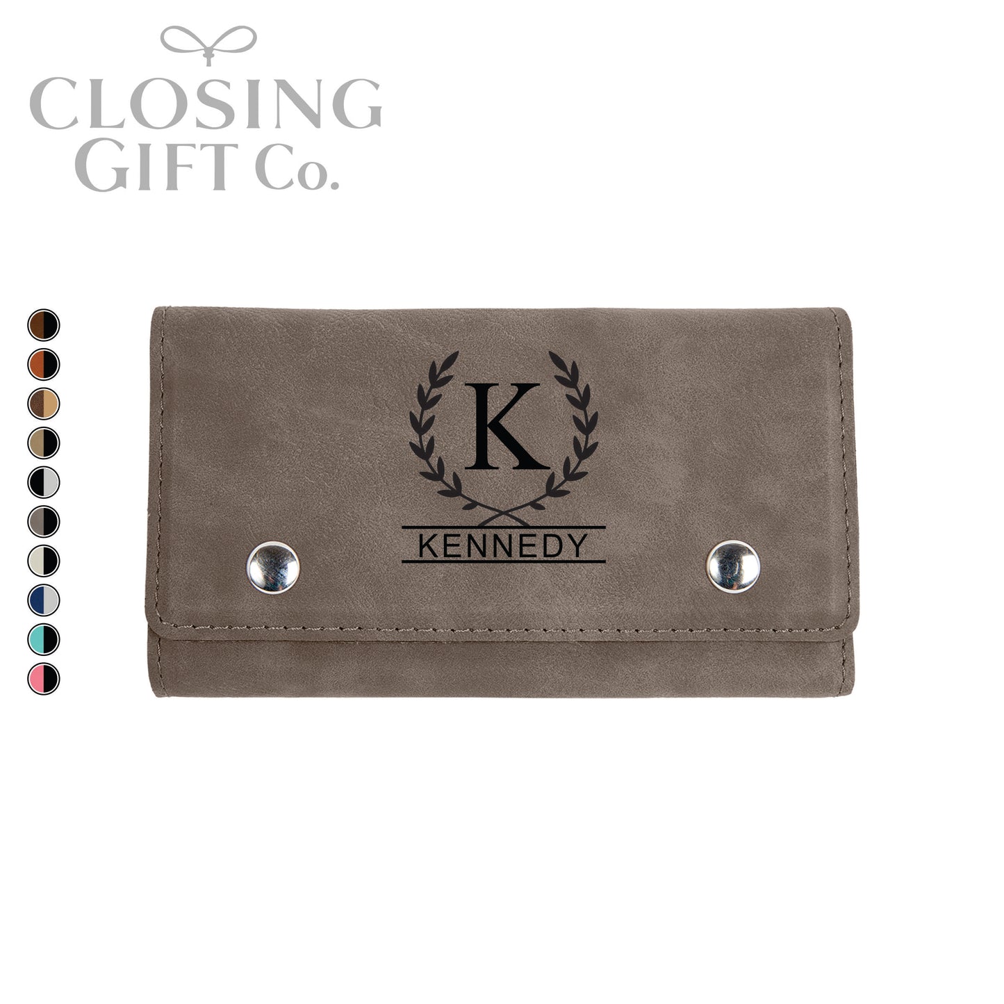 LEATHERETTE CARD DECK & DICE SET IN CUSTOM ENGRAVED SNAP CASE