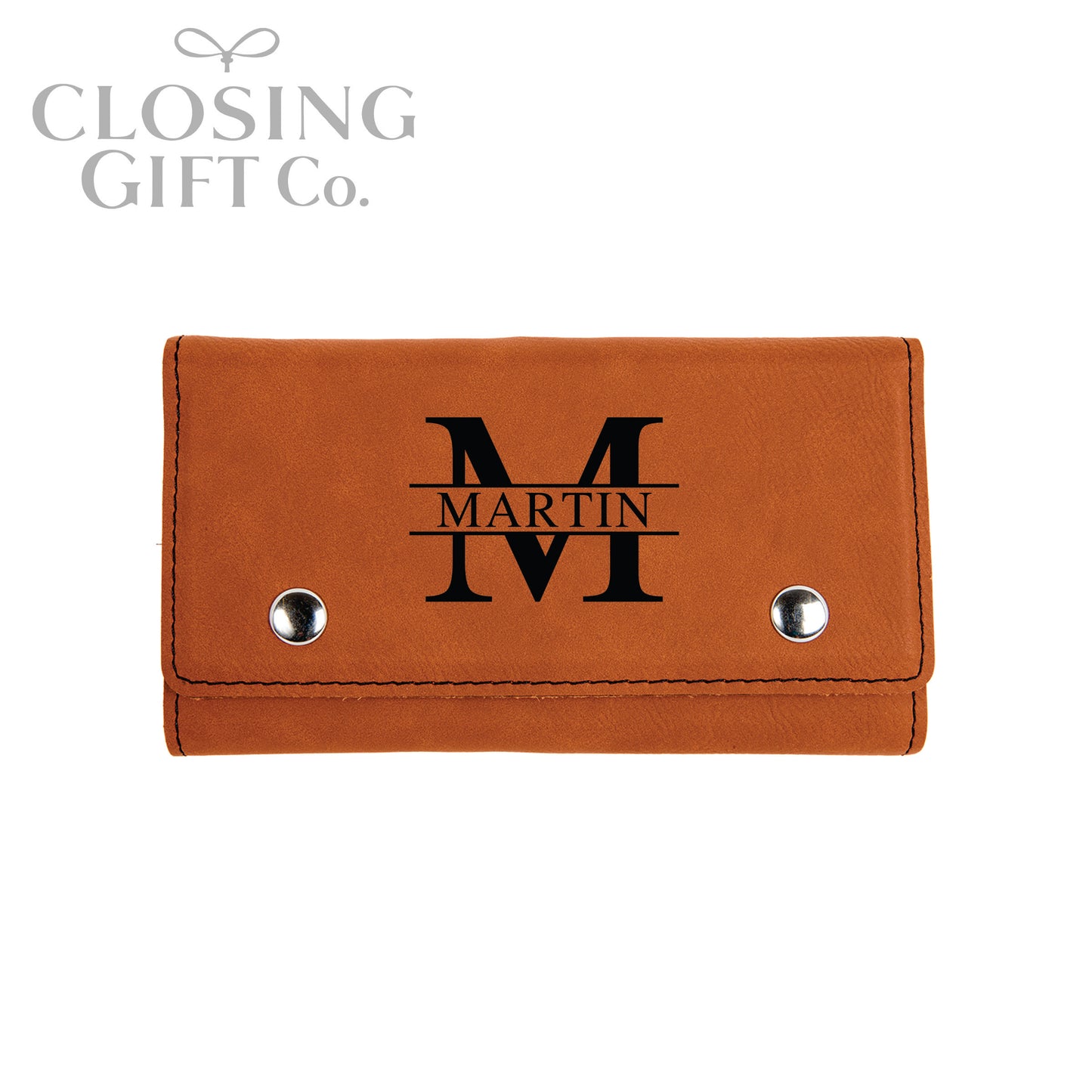 LEATHERETTE CARD DECK & DICE SET IN CUSTOM ENGRAVED SNAP CASE