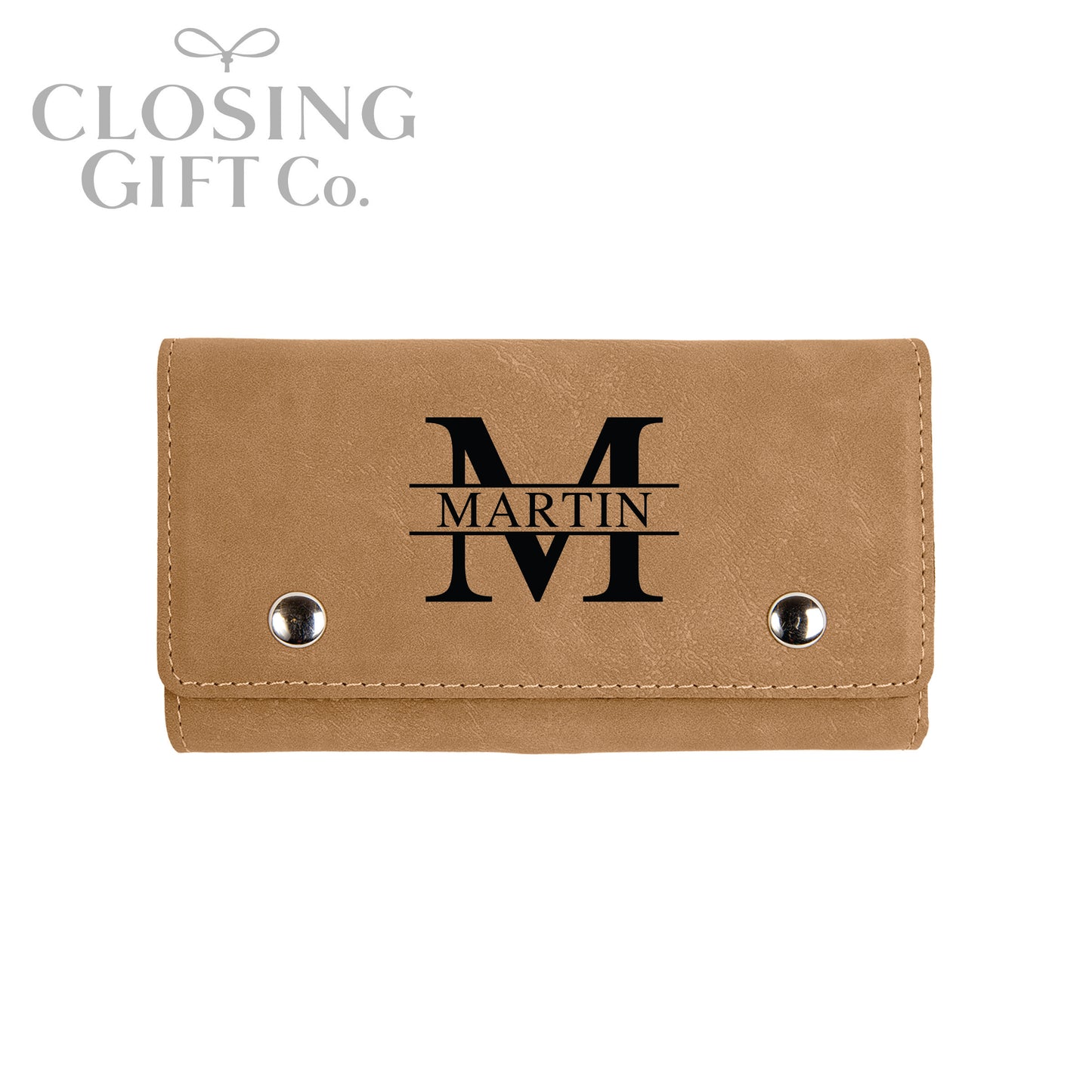 LEATHERETTE CARD DECK & DICE SET IN CUSTOM ENGRAVED SNAP CASE