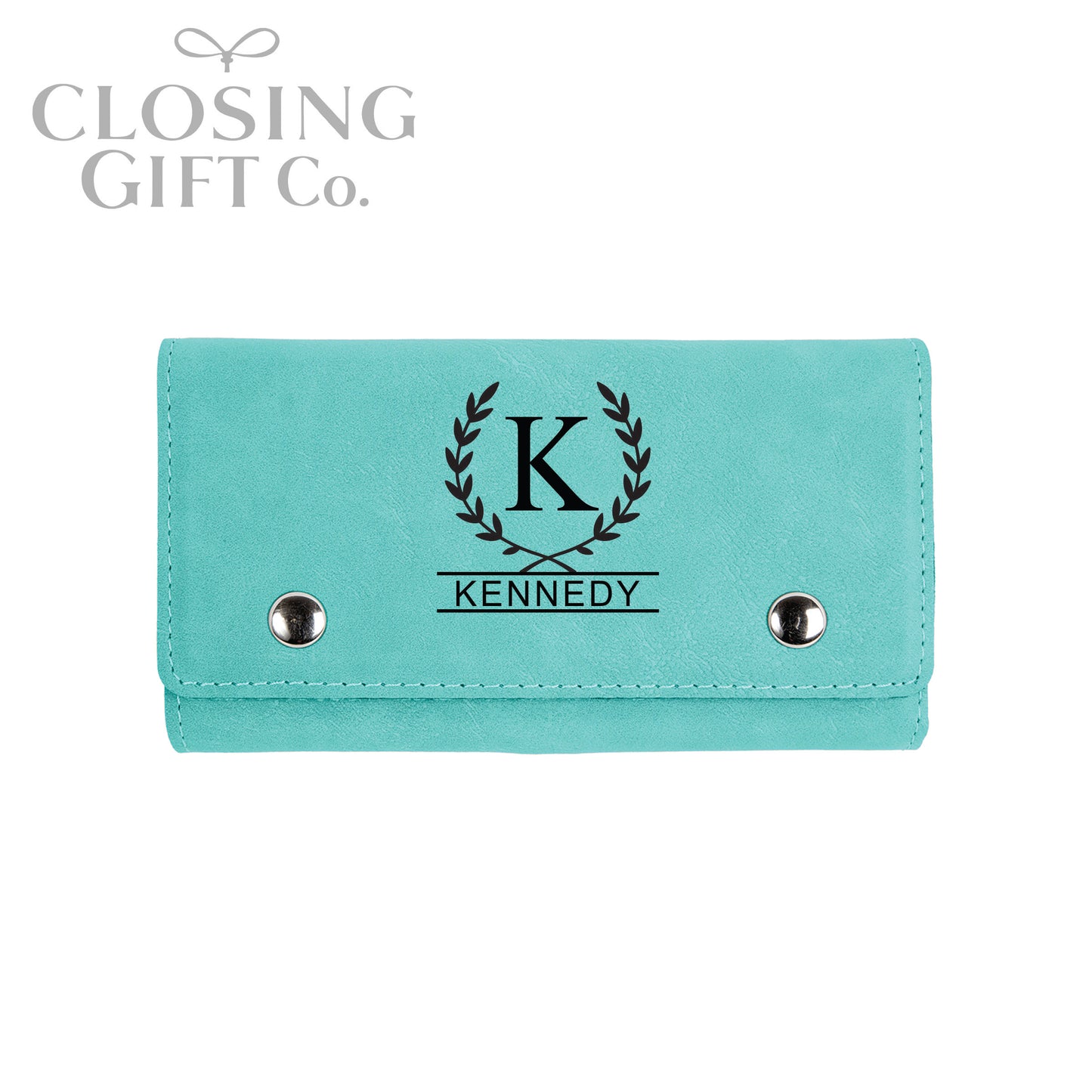 LEATHERETTE CARD DECK & DICE SET IN CUSTOM ENGRAVED SNAP CASE