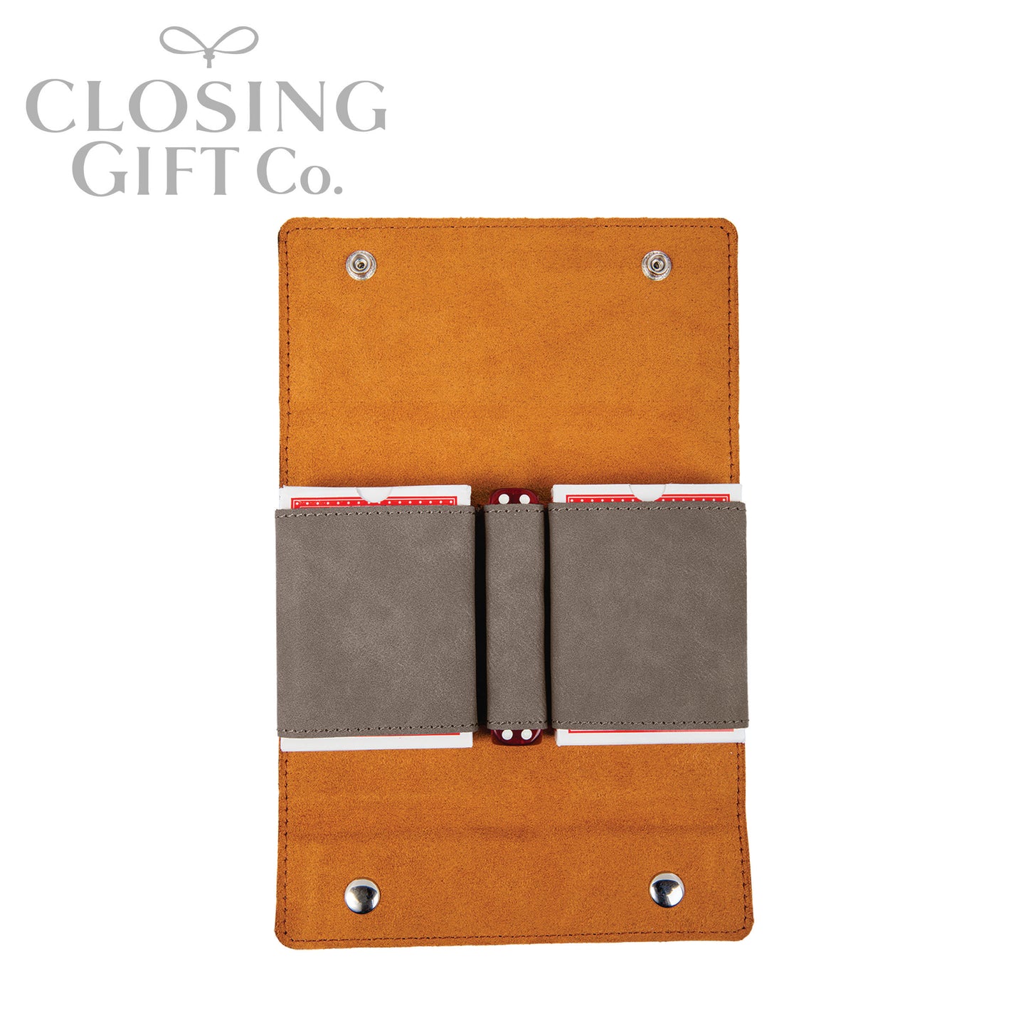 LEATHERETTE CARD DECK & DICE SET IN CUSTOM ENGRAVED SNAP CASE