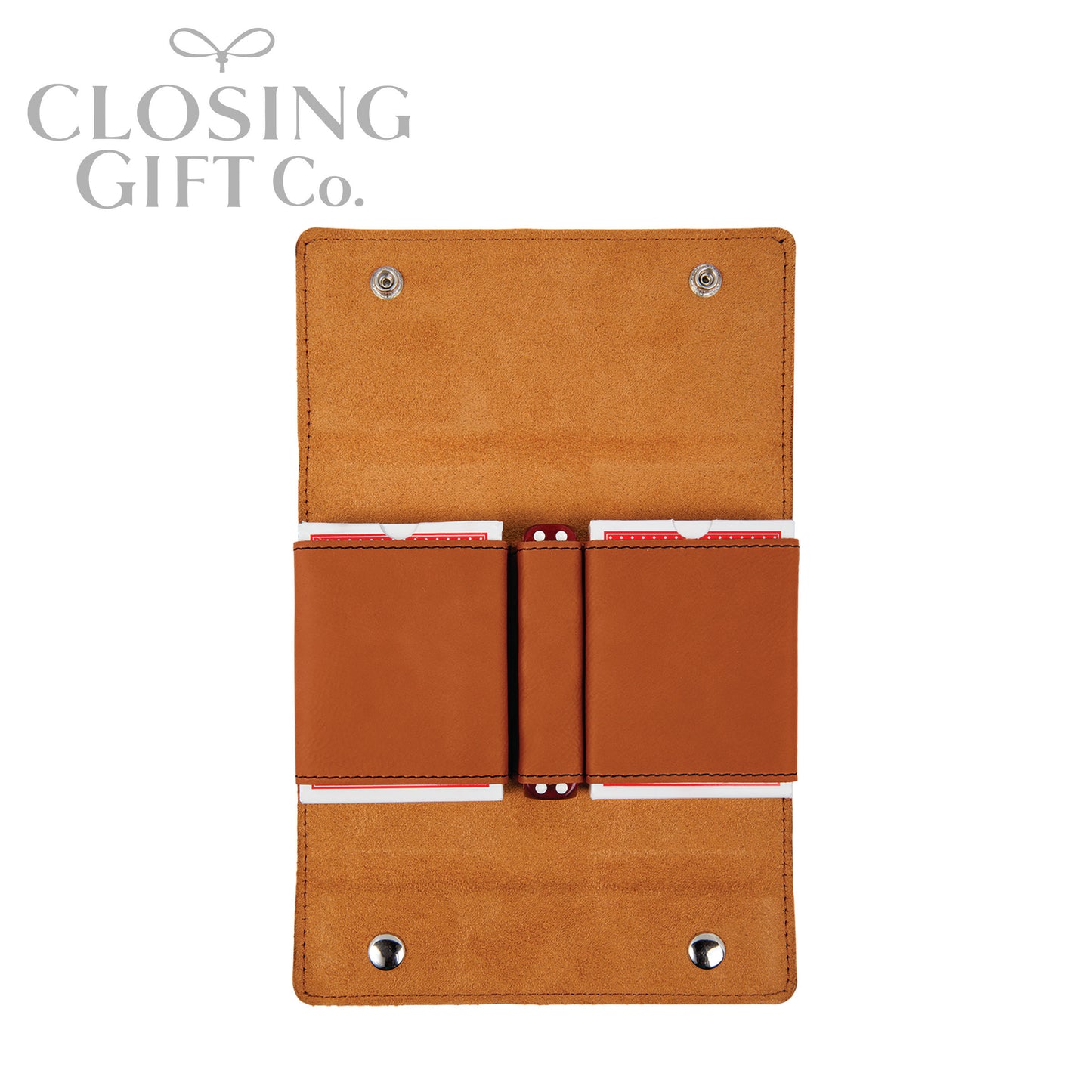 LEATHERETTE CARD DECK & DICE SET IN CUSTOM ENGRAVED SNAP CASE