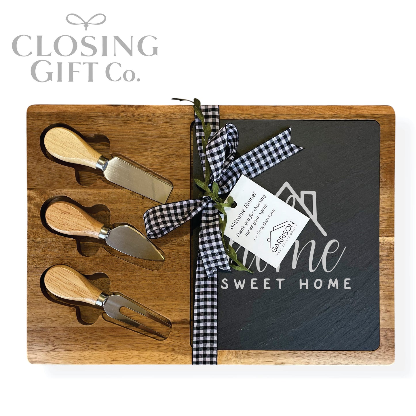 RECTANGLE ACACIA WOOD & SLATE CHEESE BOARD WITH UTENSILS IN BULK - BUY MORE / SAVE MORE!