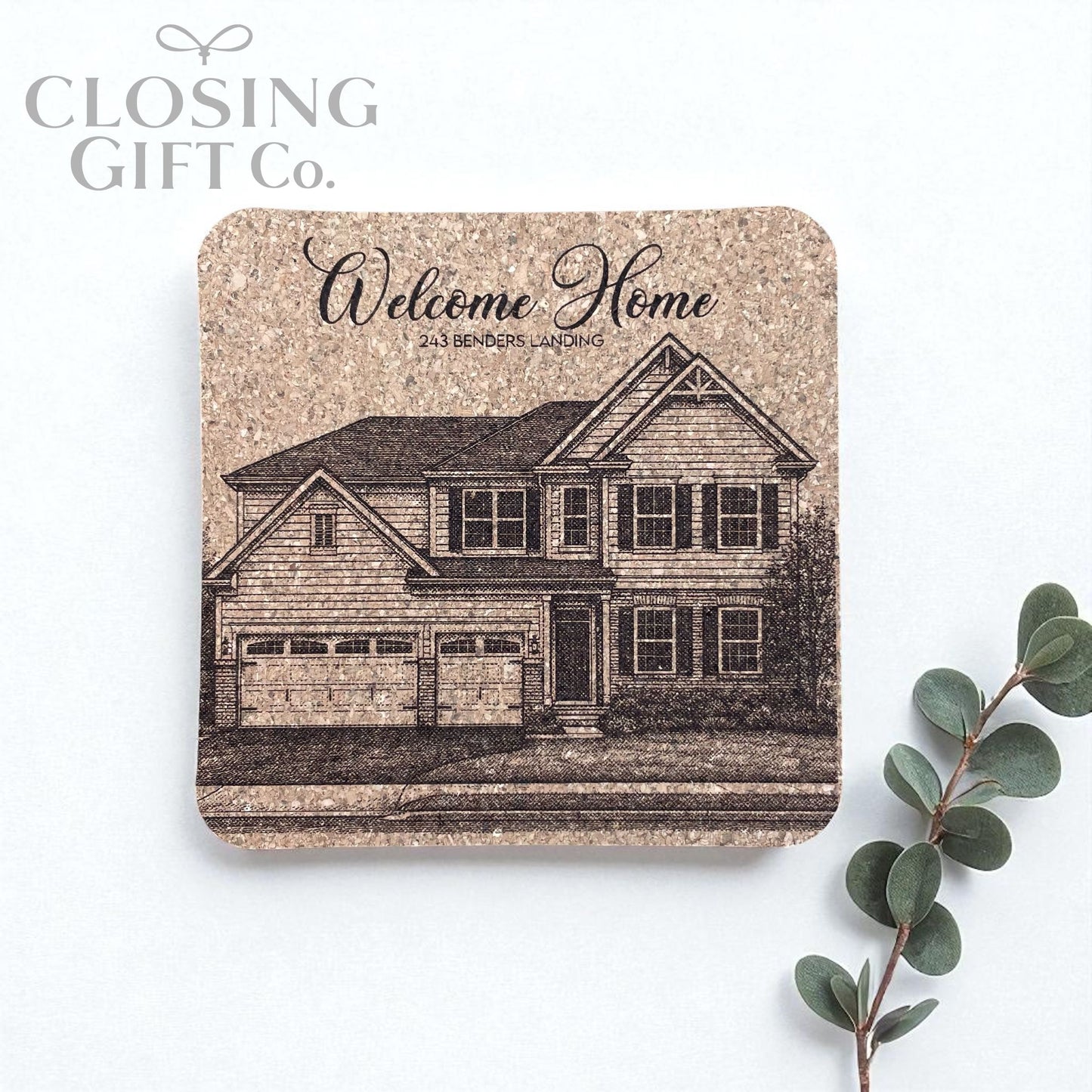 CUSTOM PORTRAIT OF HOME - ENGRAVED ON CORK COASTER SET OF 4