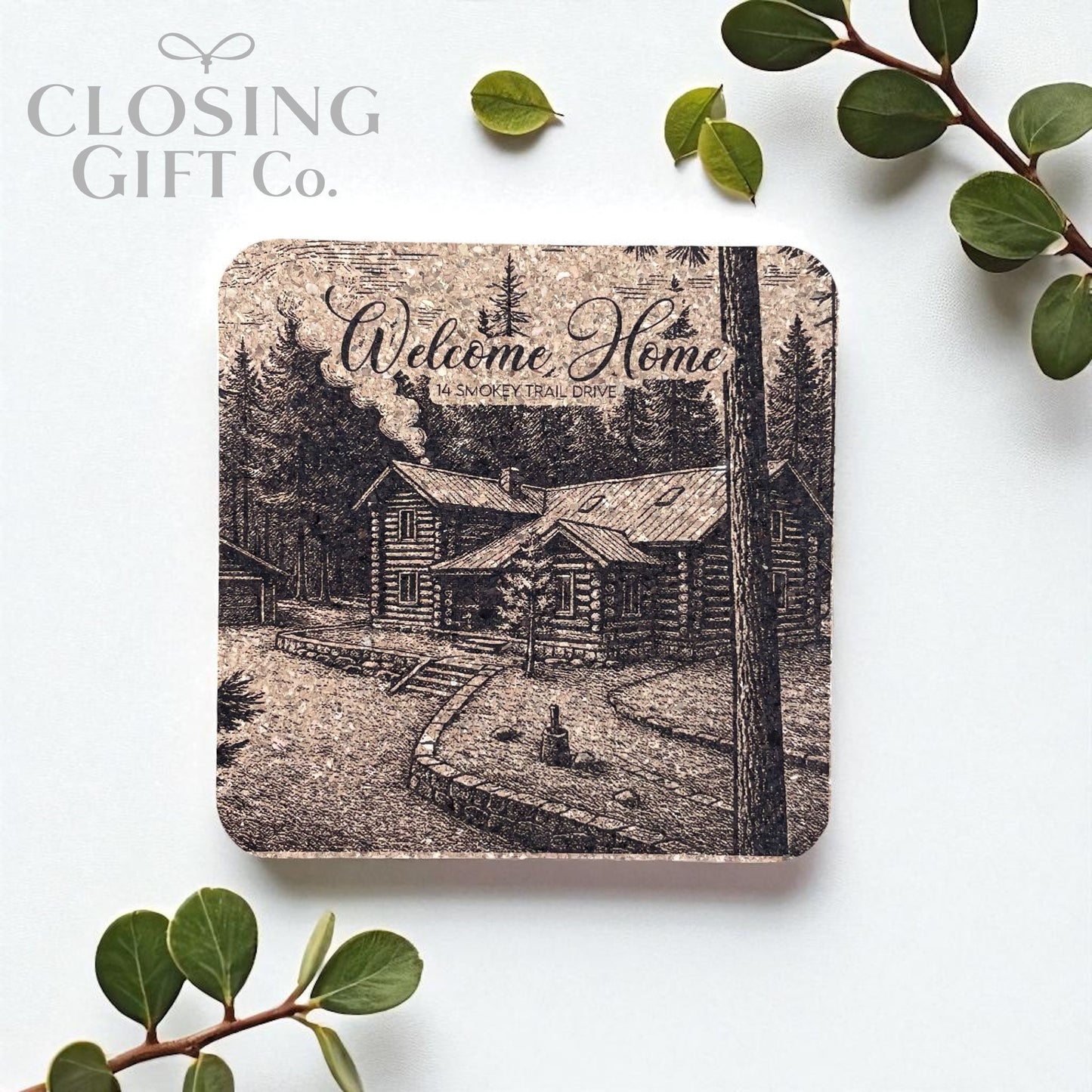 CUSTOM PORTRAIT OF HOME - ENGRAVED ON CORK COASTER SET OF 4