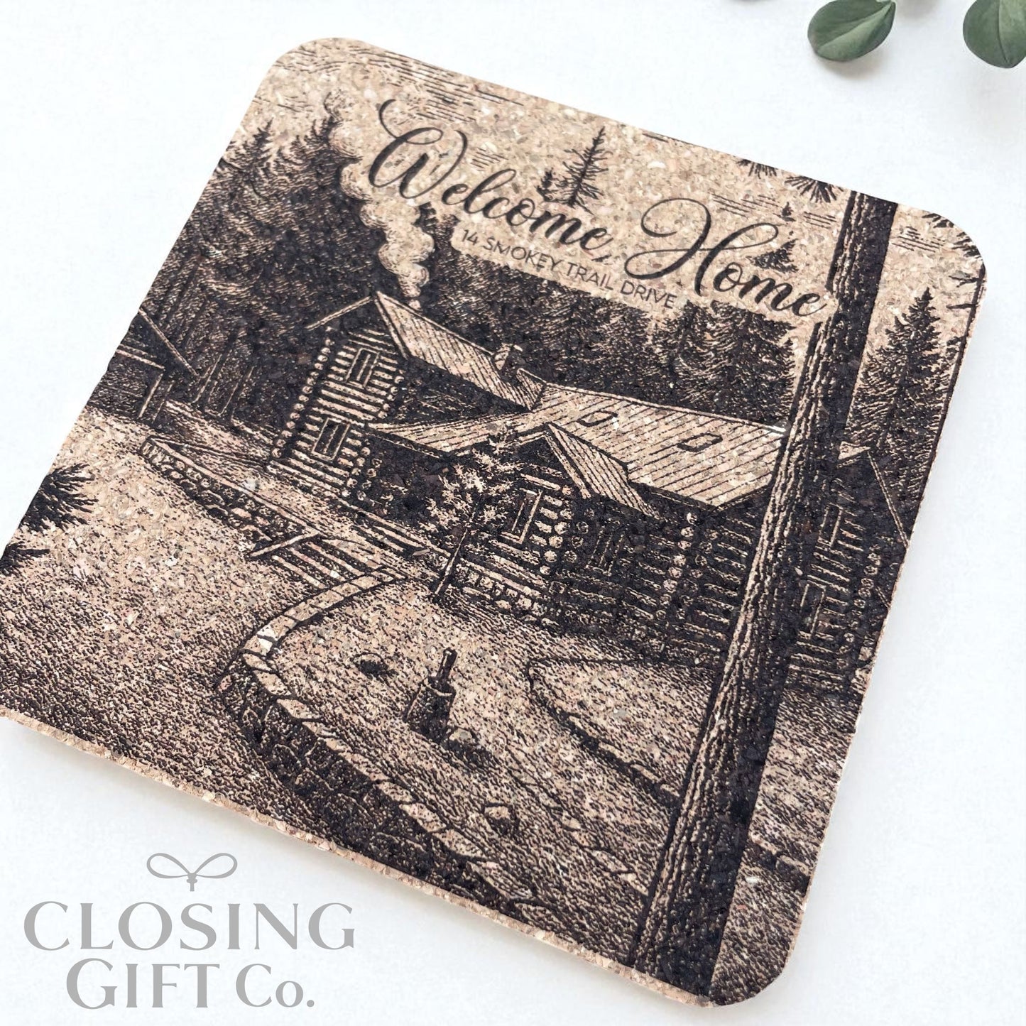 CUSTOM PORTRAIT OF HOME - ENGRAVED ON CORK COASTER SET OF 4