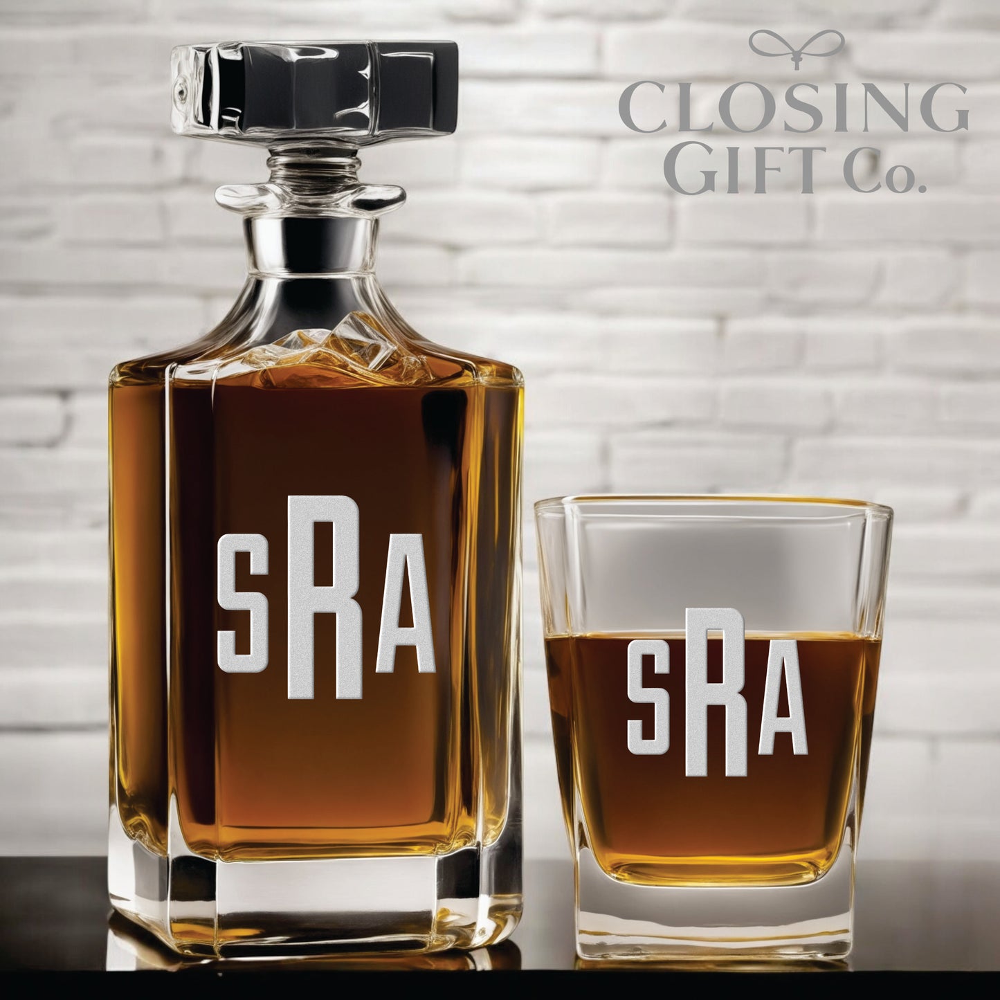 CUSTOM 3 PIECE GLASS DECANTER SET