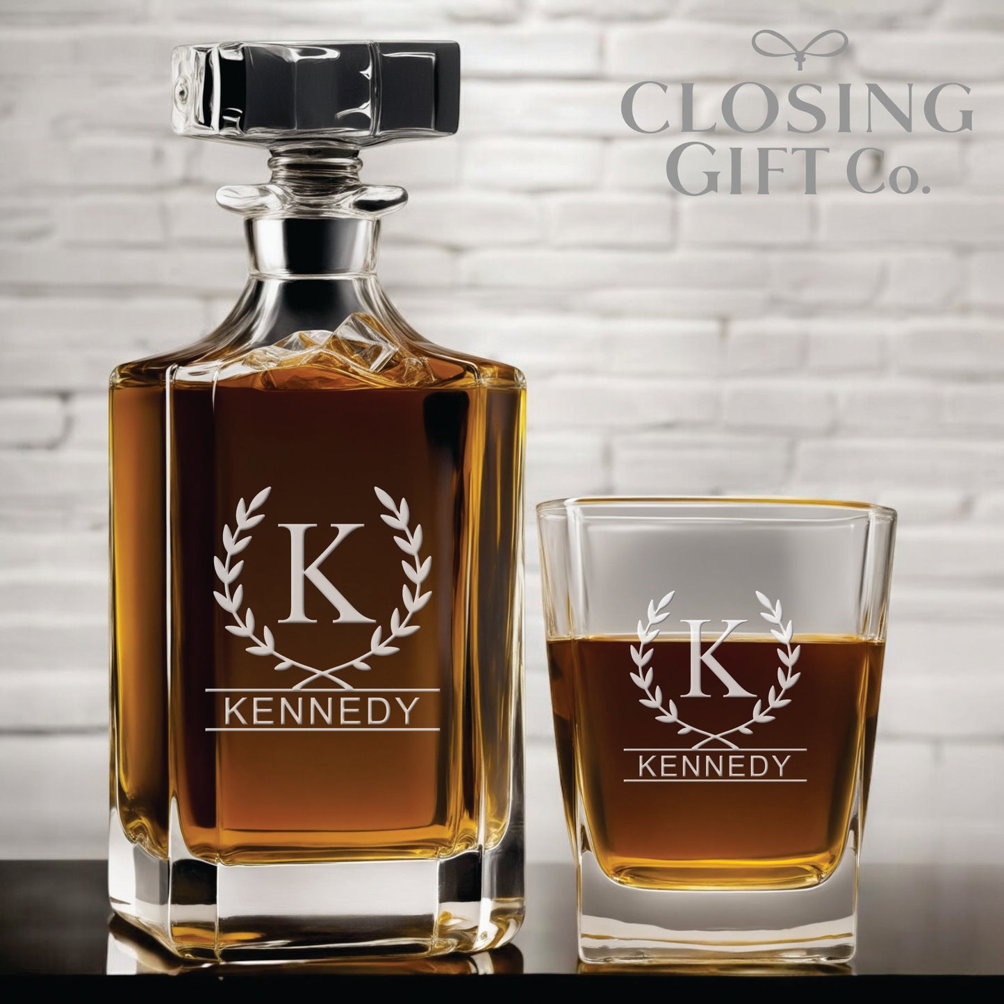 CUSTOM 3 PIECE GLASS DECANTER SET