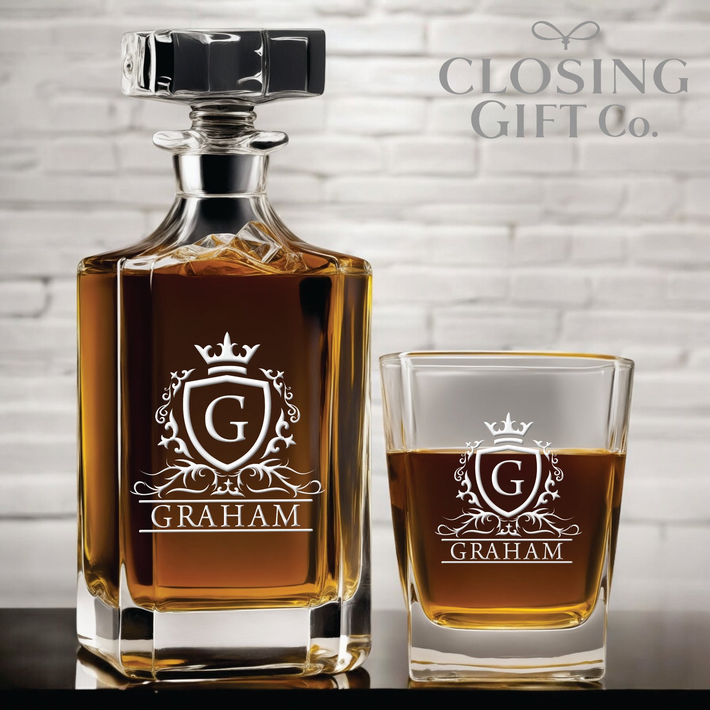 CUSTOM 3 PIECE GLASS DECANTER SET