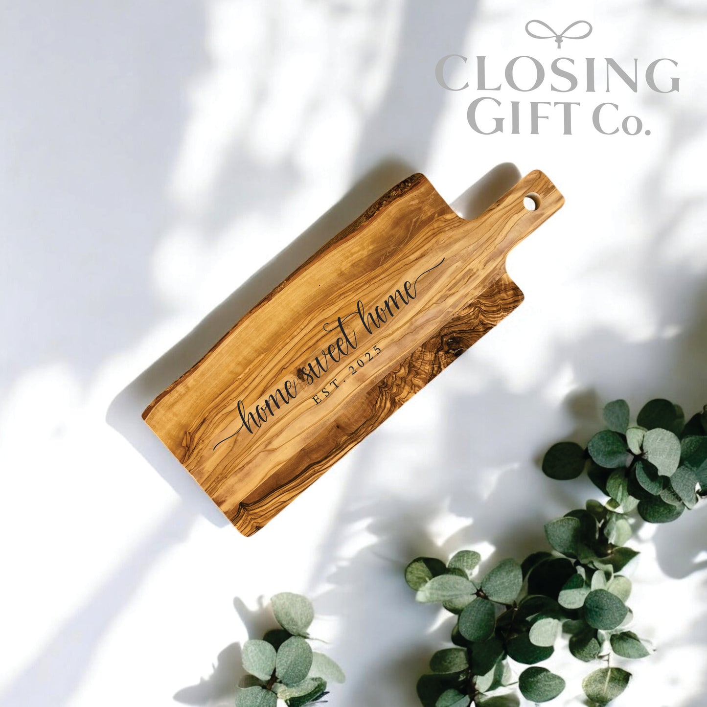 OLIVE WOOD CHARCUTERIE BOARD WITH NATURAL EDGE - CUSTOM ENGRAVED