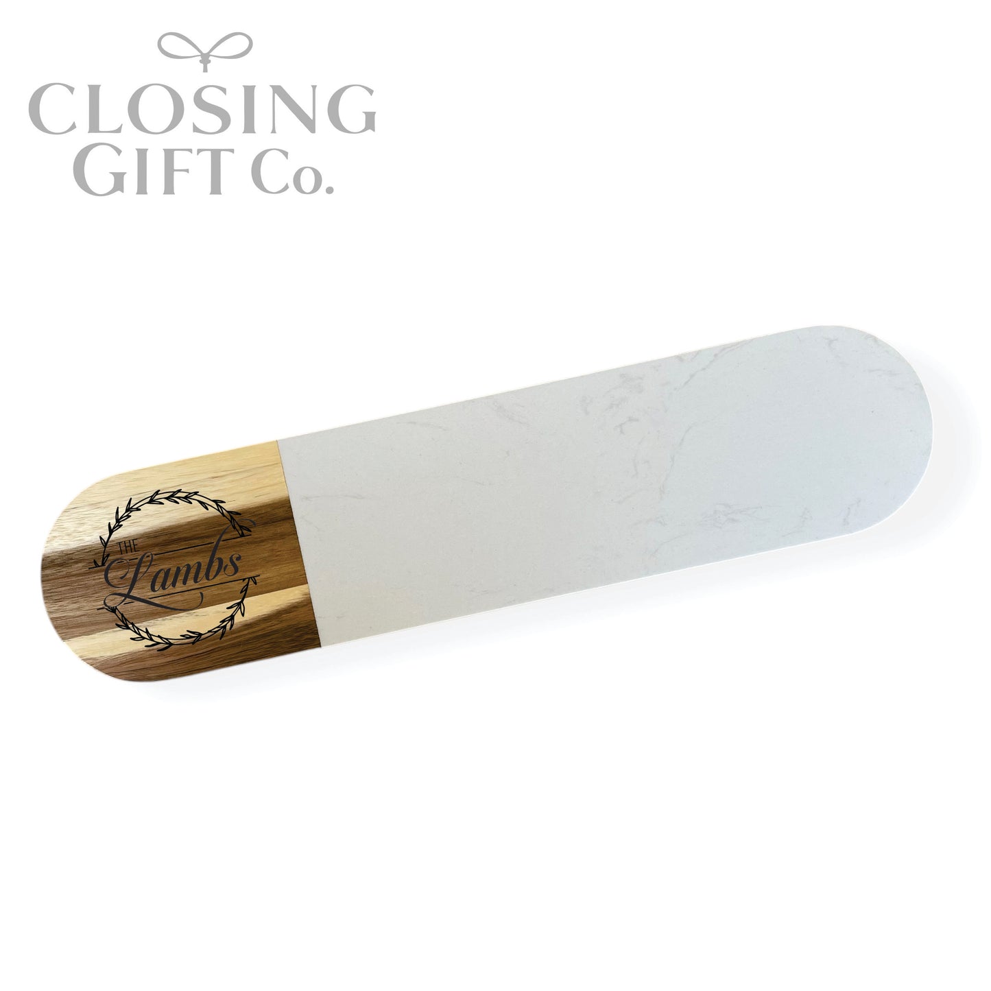 Personalized Oval Acacia & Marble Serving Board | Realtor Closing Gift | Housewarming Gift