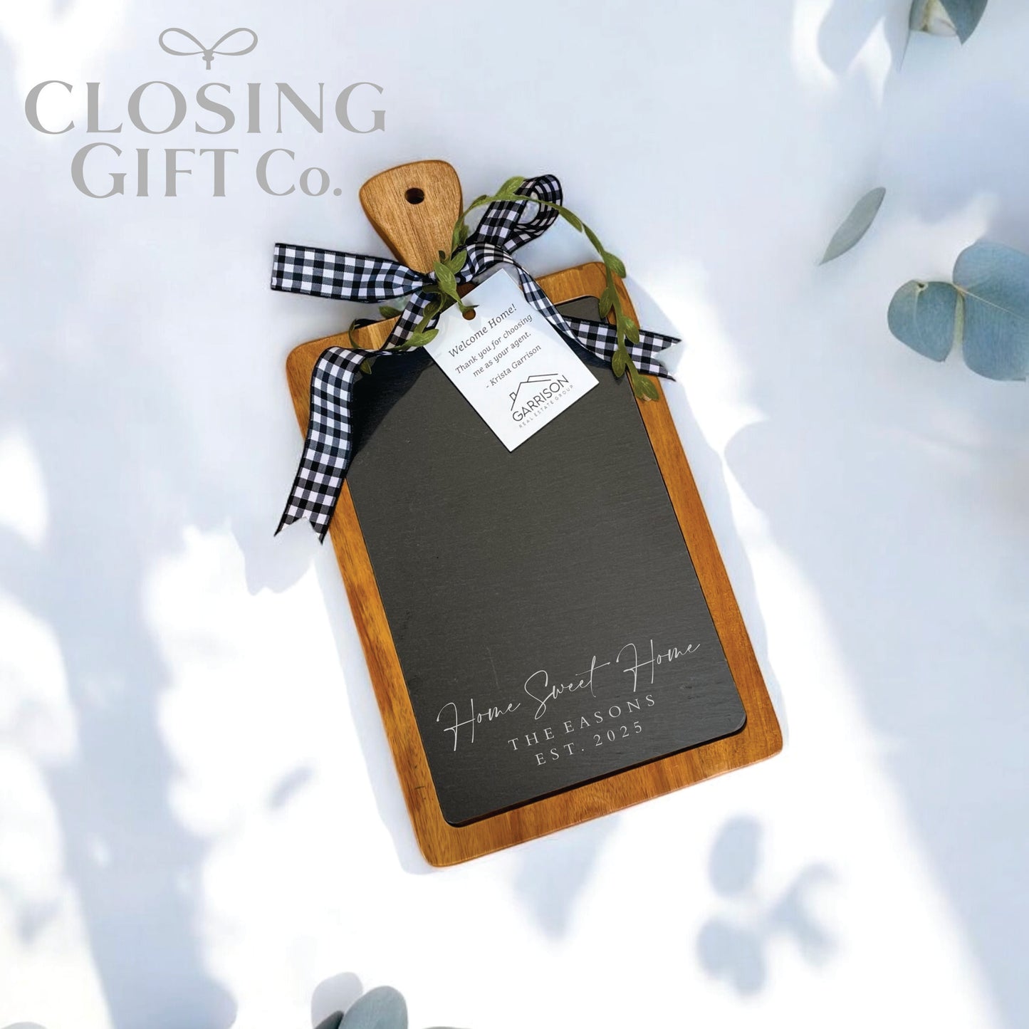CUSTOM CLOSING GIFT BASKET SET - ACACIA WOOD & SLATE
