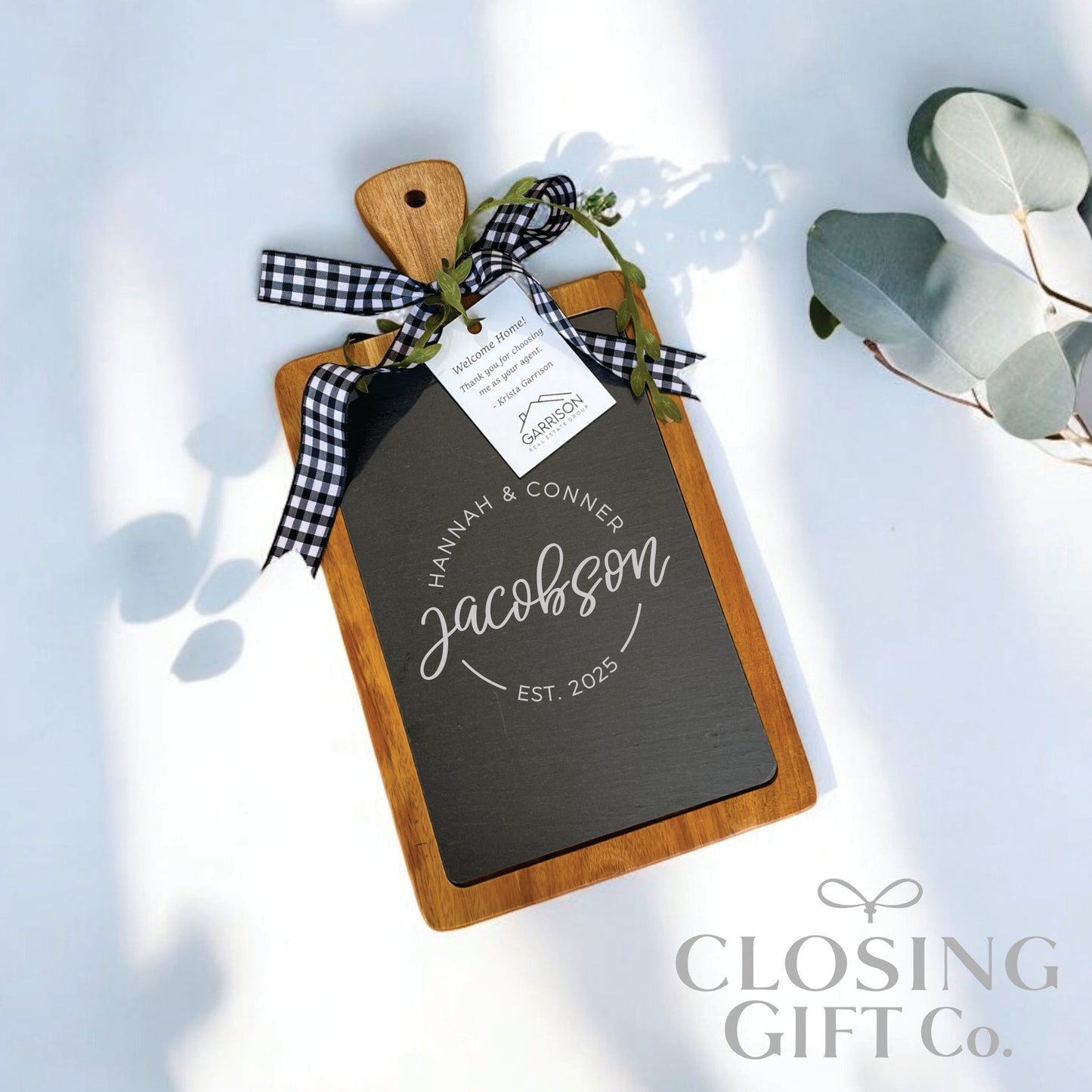 CUSTOM CLOSING GIFT BASKET SET - ACACIA WOOD & SLATE