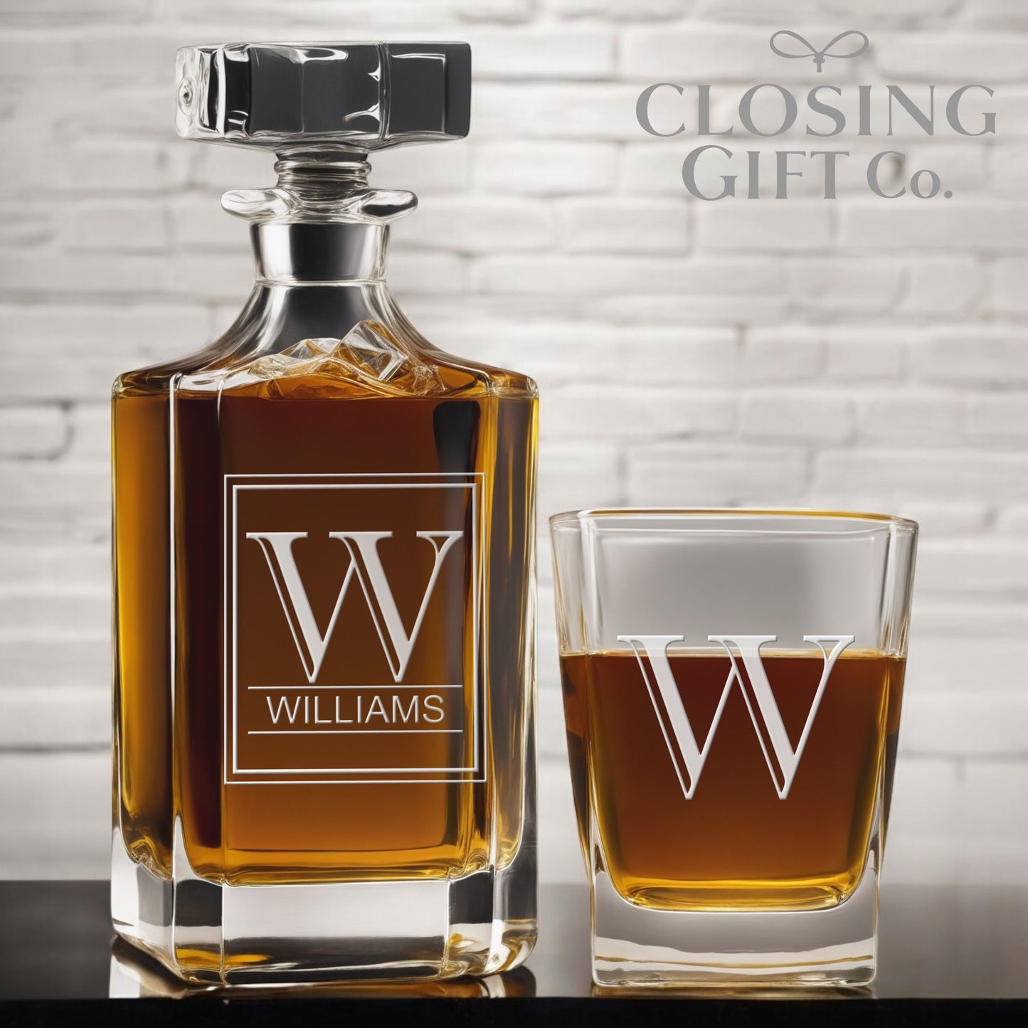 CUSTOM 3 PIECE GLASS DECANTER SET