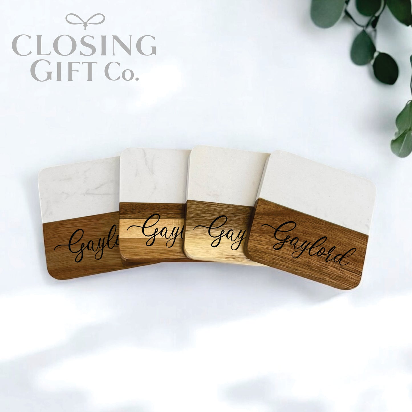 CUSTOM CLOSING GIFT BASKET SET - RECTANGLE SERVING BOARD - ACACIA WOOD & MARBLE