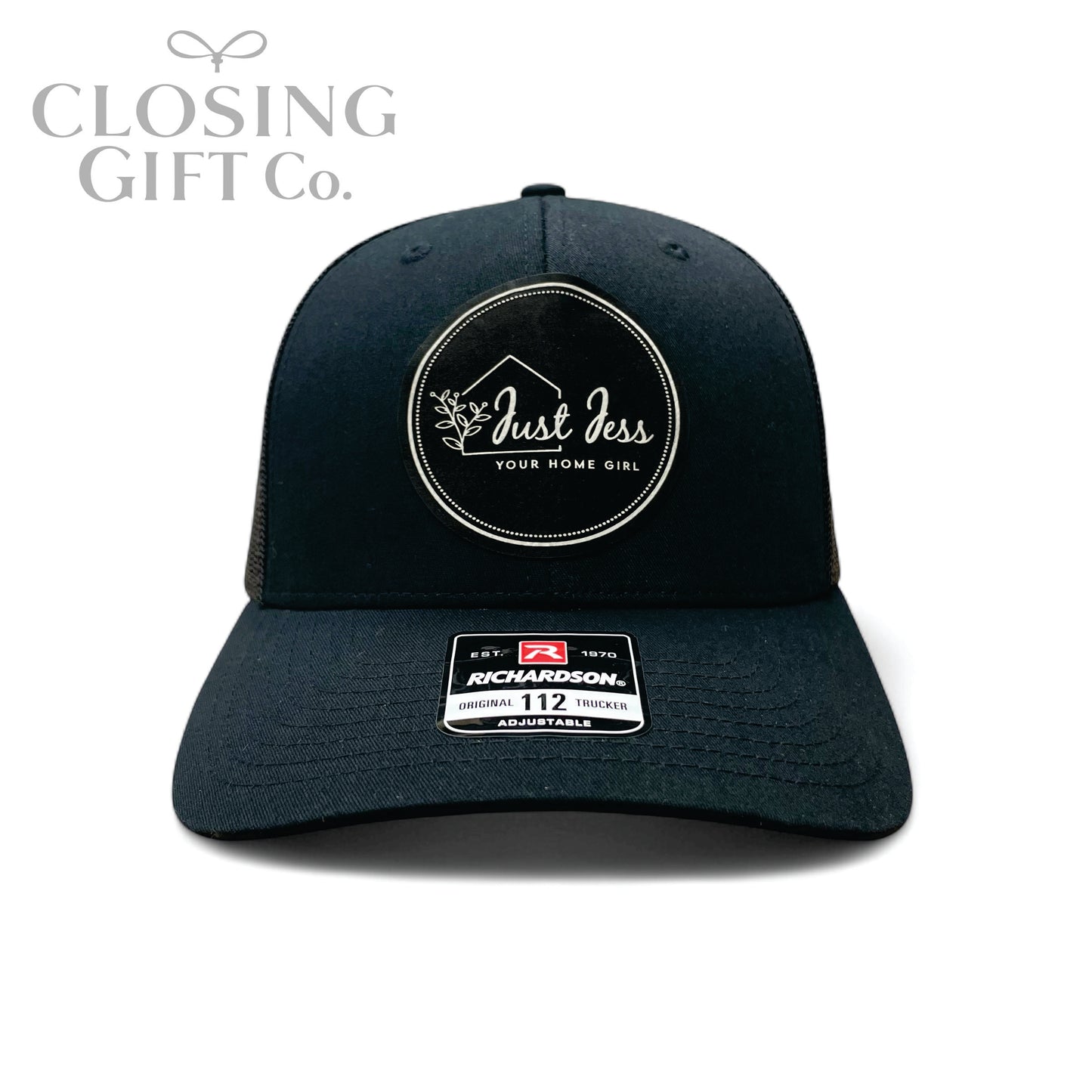 TRUCKER HAT WITH CUSTOM LEATHER PATCH -ENGRAVED WITH YOUR LOGO