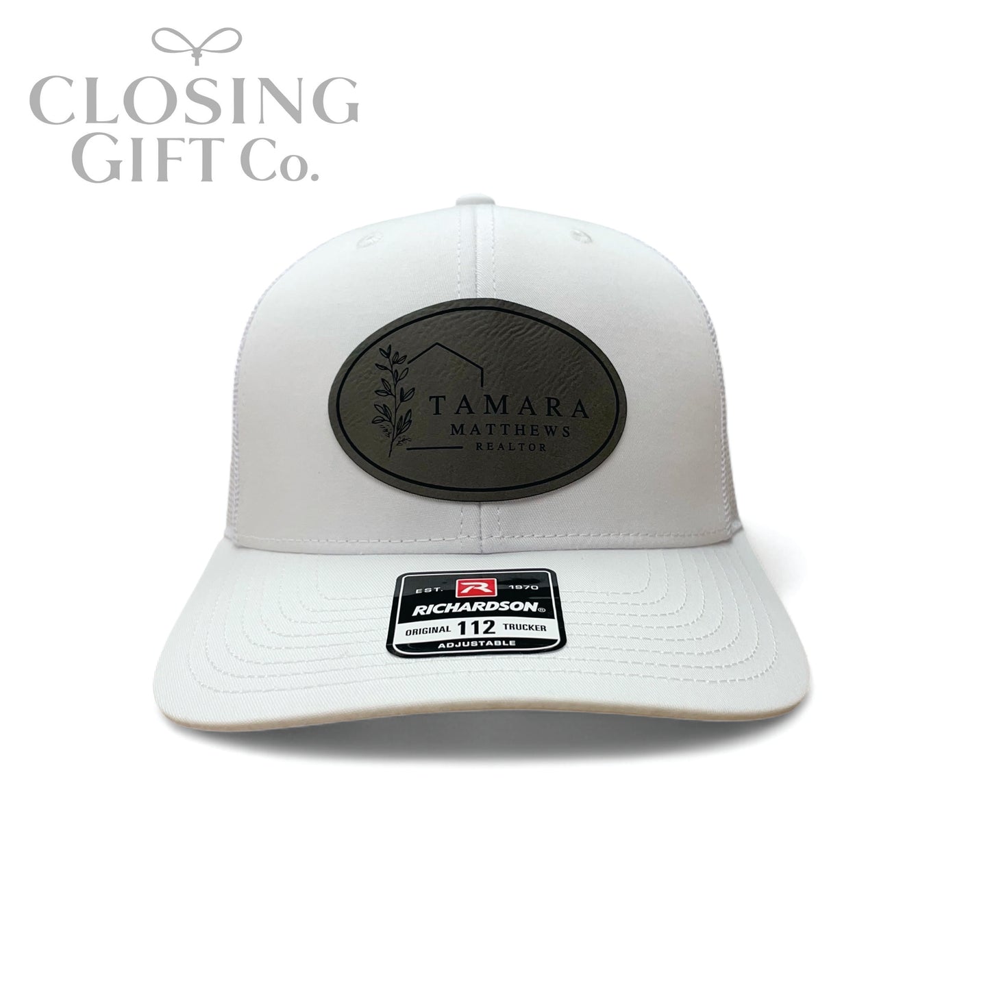 TRUCKER HAT WITH CUSTOM LEATHER PATCH -ENGRAVED WITH YOUR LOGO