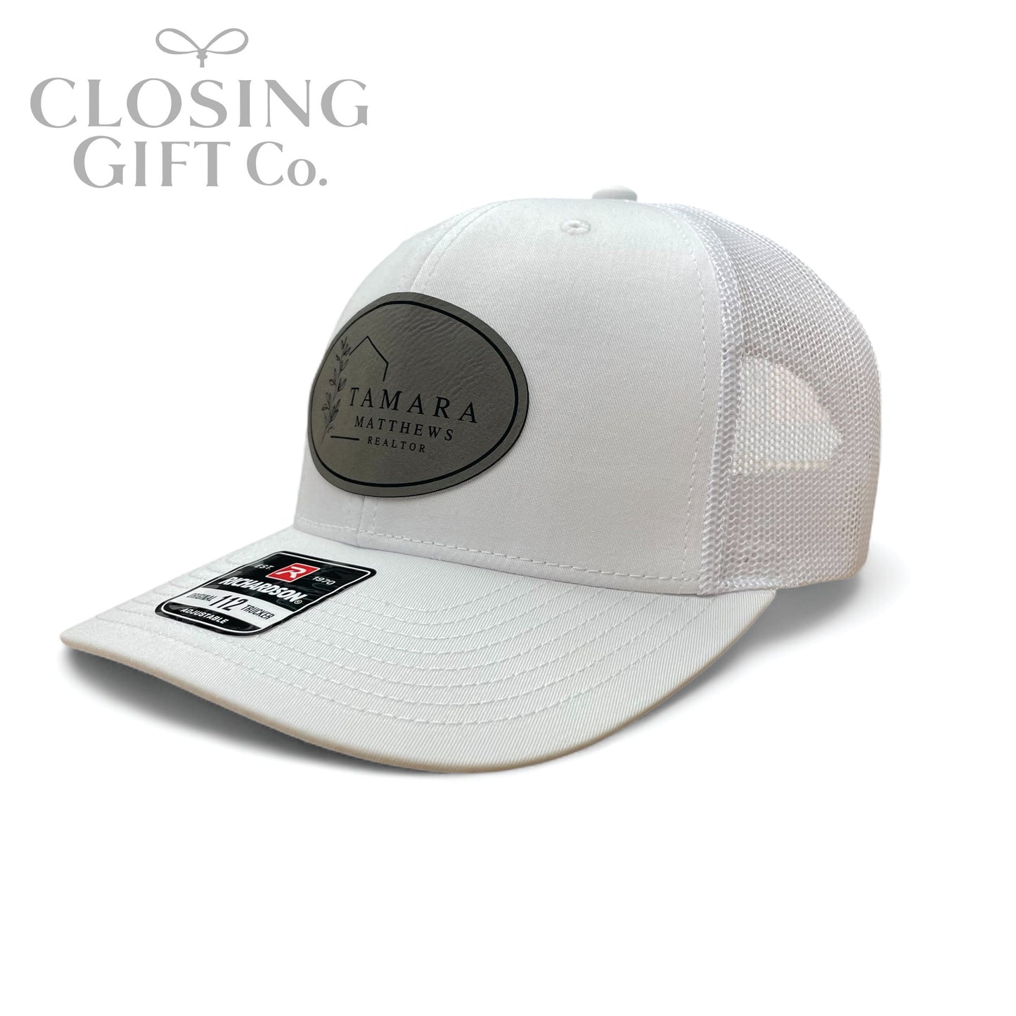 TRUCKER HAT WITH CUSTOM LEATHER PATCH -ENGRAVED WITH YOUR LOGO