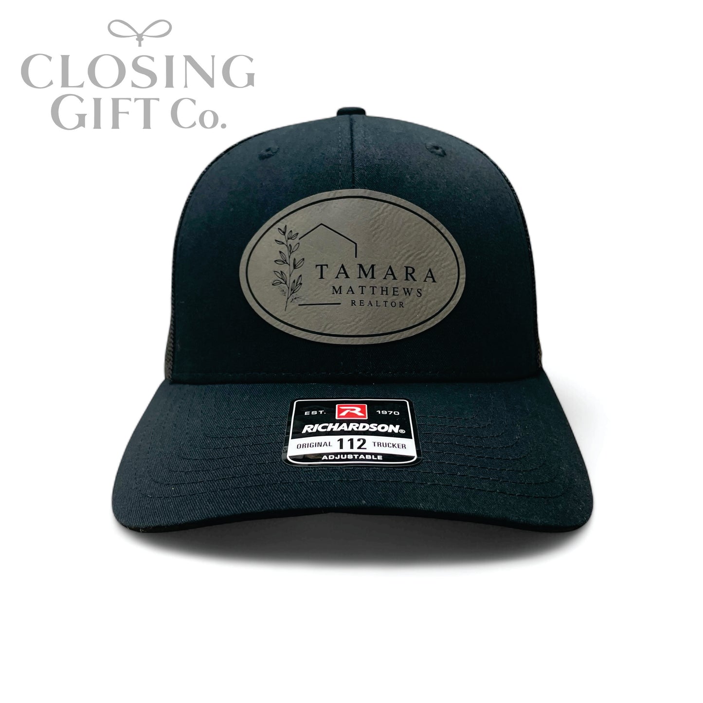 TRUCKER HAT WITH CUSTOM LEATHER PATCH -ENGRAVED WITH YOUR LOGO