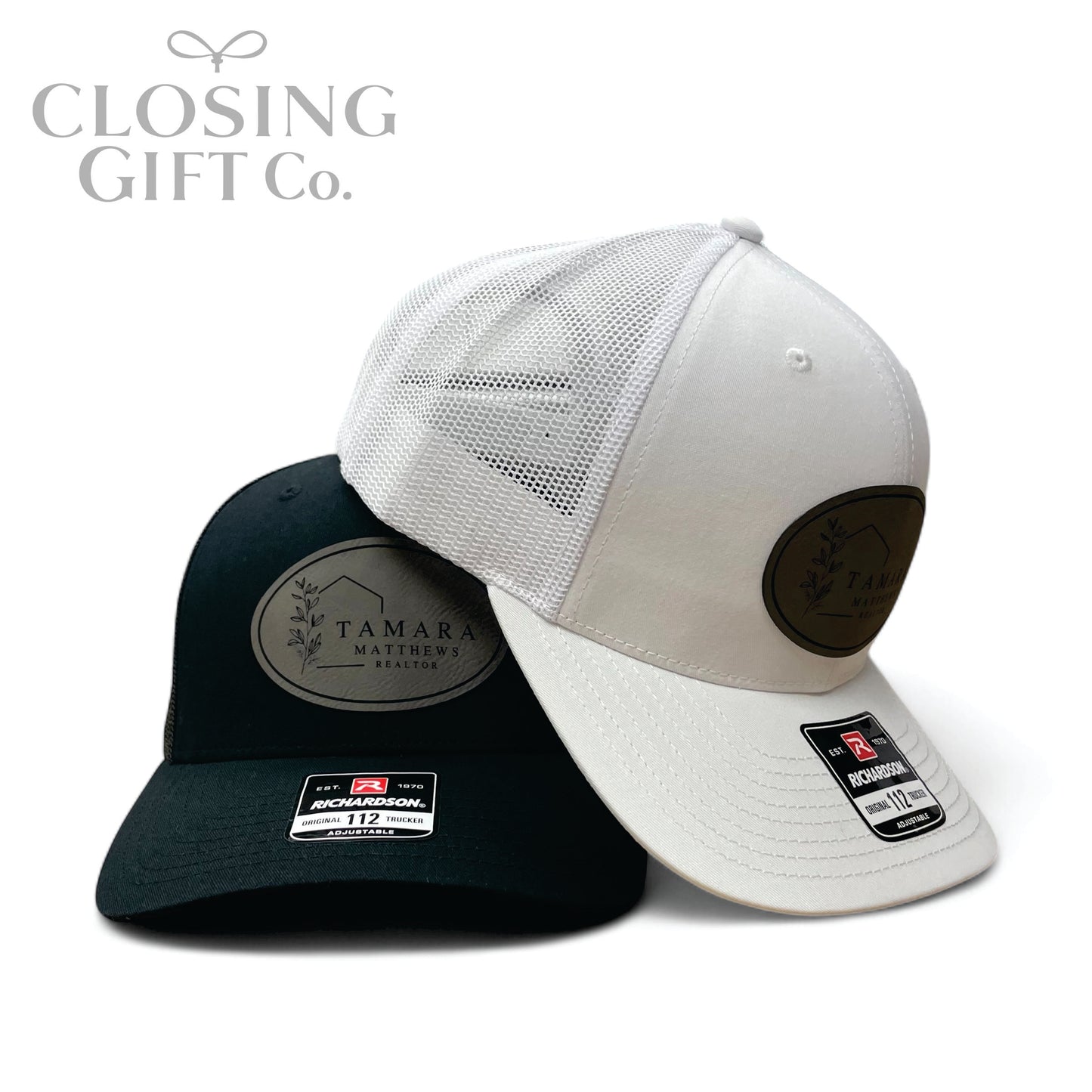 TRUCKER HAT WITH CUSTOM LEATHER PATCH -ENGRAVED WITH YOUR LOGO
