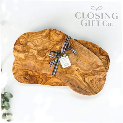 LARGE OLIVE WOOD BUNDLE - BOARD / SPOONS / COASTERS - CUSTOM ENGRAVED