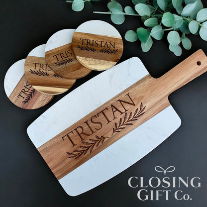 CUSTOM CLOSING GIFT BASKET SET - ACACIA WOOD & MARBLE