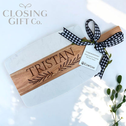 CUSTOM CLOSING GIFT BASKET SET - ACACIA WOOD & MARBLE