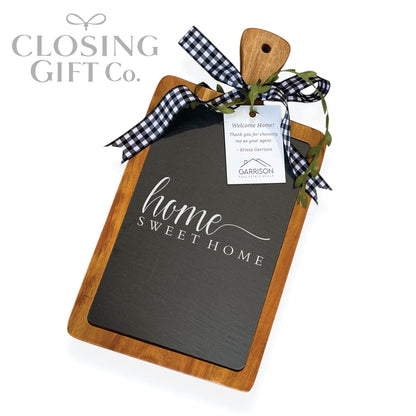 SMALL ACACIA WOOD & SLATE CUTTING BOARD IN BULK - BUY MORE / SAVE MORE!