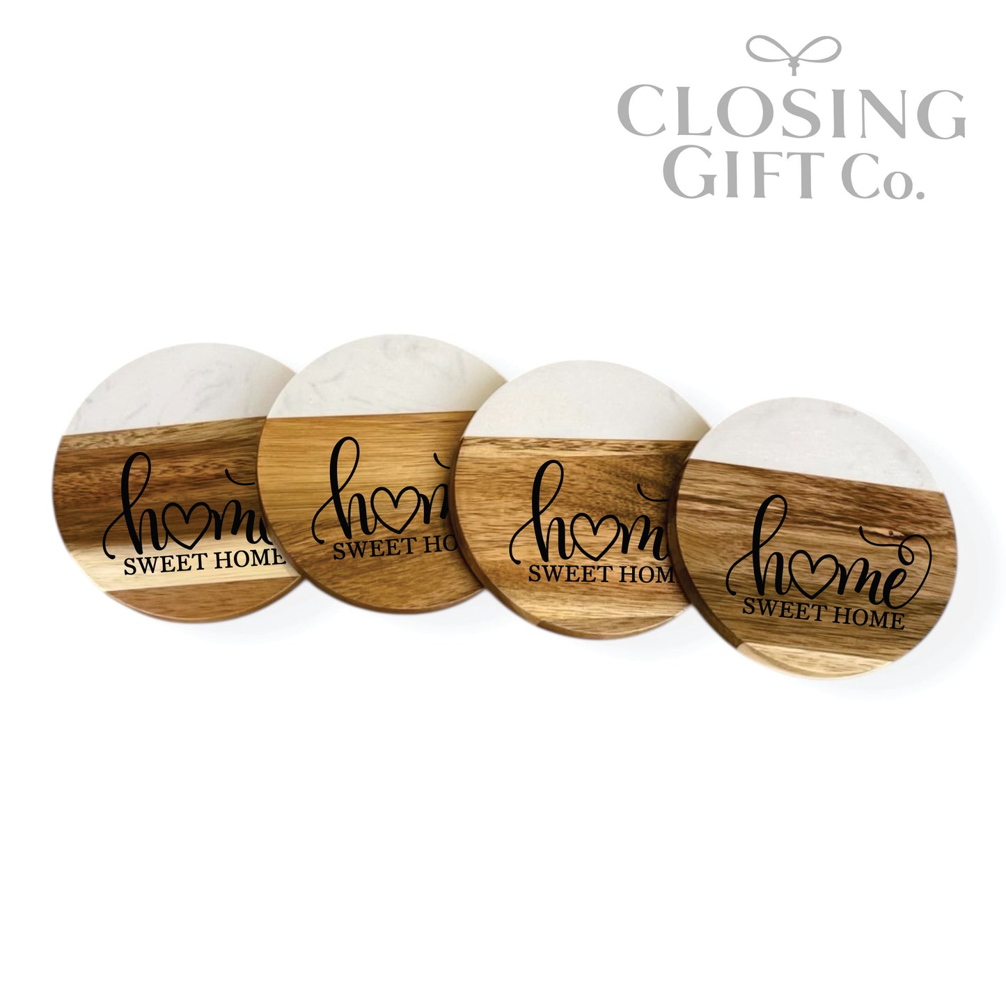 ACACIA WOOD & MARBLE ROUND COASTER SET IN BULK - BUY MORE / SAVE MORE!