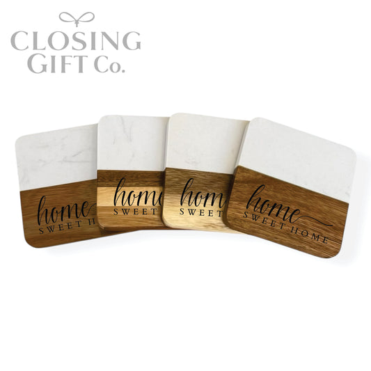 ACACIA WOOD & MARBLE SQUARE COASTER SET IN BULK - BUY MORE / SAVE MORE!
