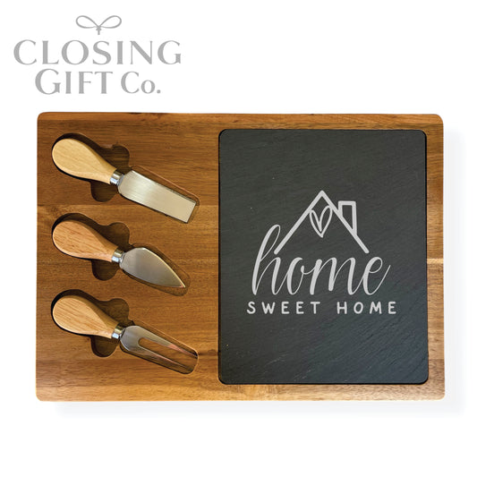 RECTANGLE ACACIA WOOD & SLATE CHEESE BOARD WITH UTENSILS IN BULK - BUY MORE / SAVE MORE!