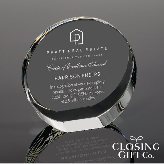 OPTICAL CRYSTAL SELF STANDING CIRCLE AWARD