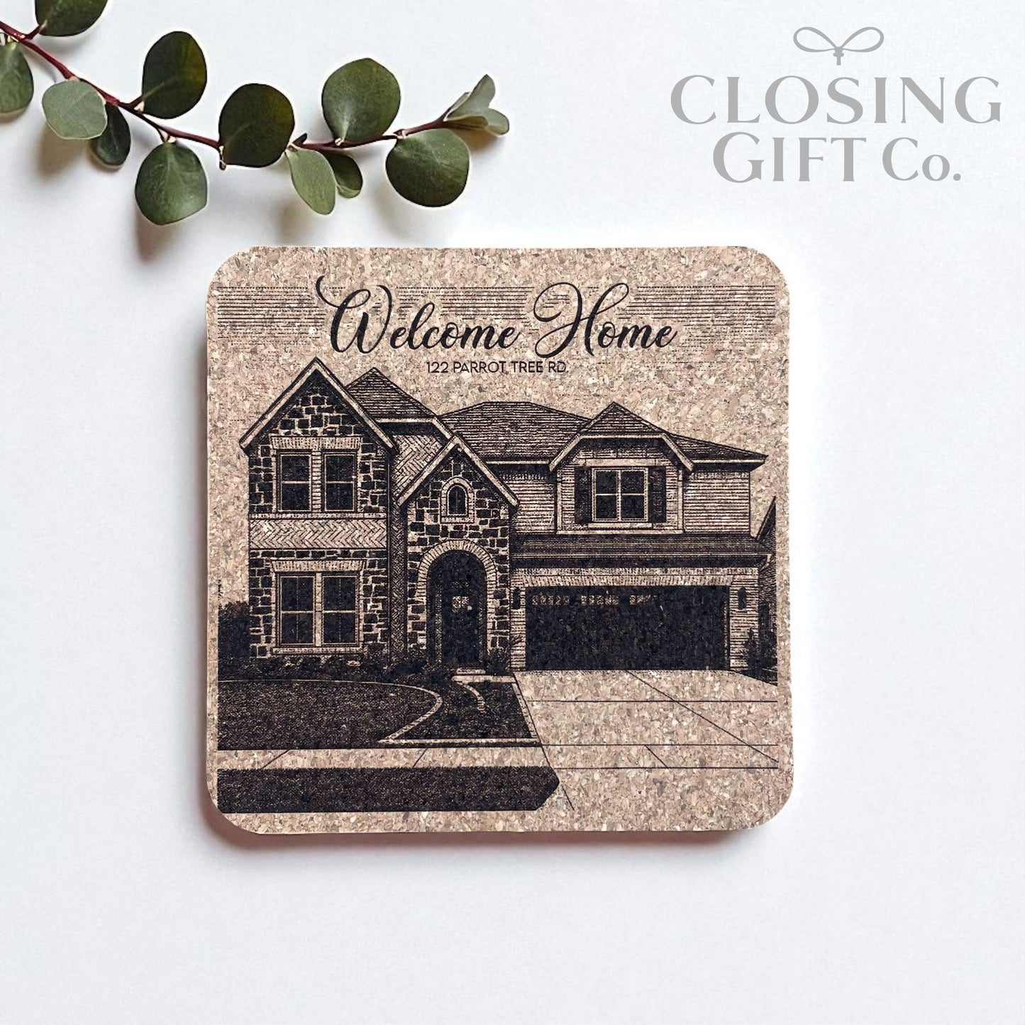 CUSTOM PORTRAIT OF HOME - ENGRAVED ON CORK COASTER SET OF 4