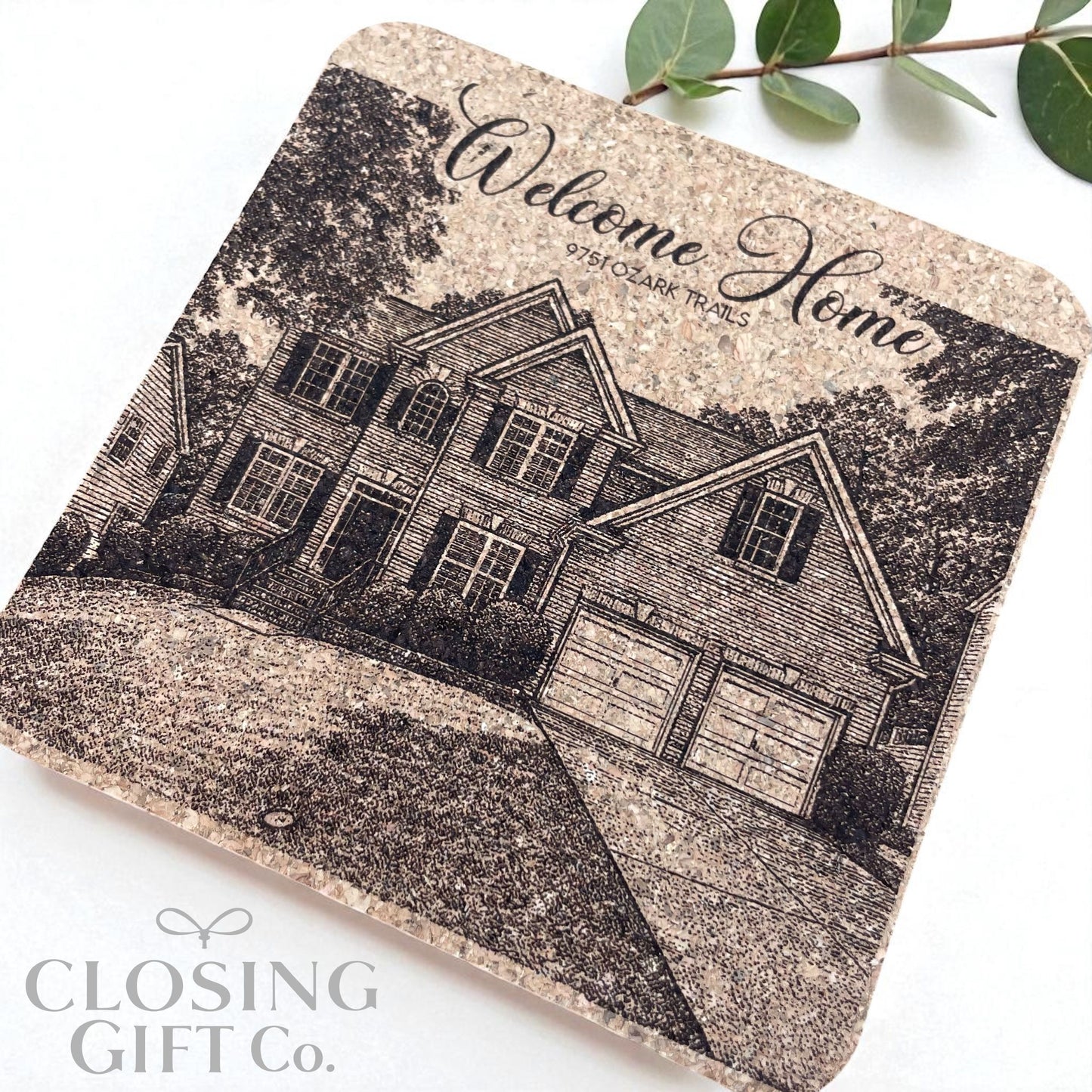 CUSTOM PORTRAIT OF HOME - ENGRAVED ON CORK COASTER SET OF 4