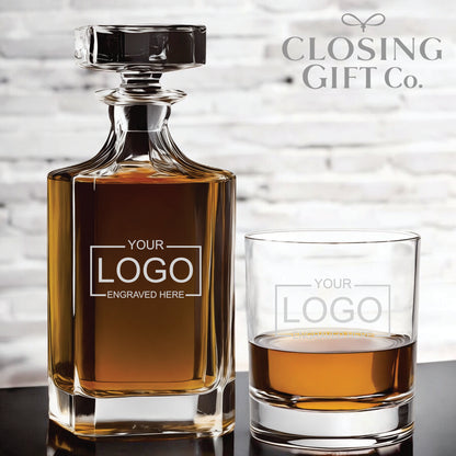 CUSTOM 3 PIECE GLASS DECANTER SET - ENGRAVED WITH YOUR LOGO