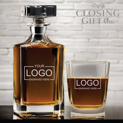 CUSTOM 3 PIECE GLASS DECANTER SET - ENGRAVED WITH YOUR LOGO