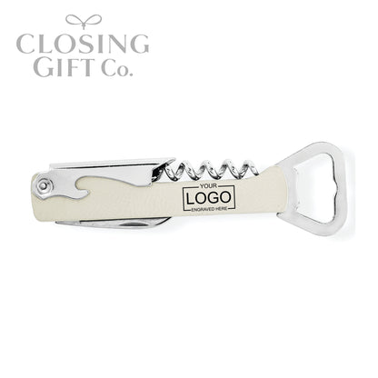 LEATHERETTE MULTI TOOL CORKSCREW WINE & BOTTLE OPENER