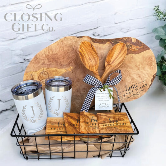 CUSTOM CLOSING GIFT BASKET SET - OLIVE WOOD