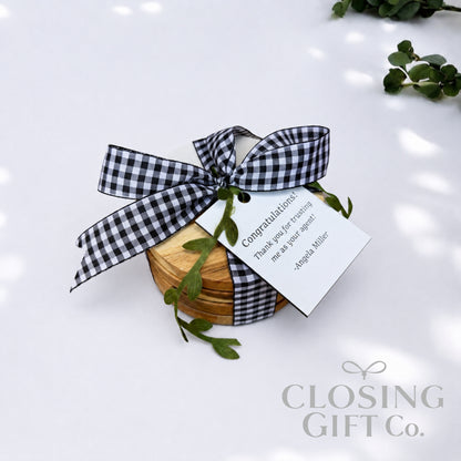 Personalized Acacia & Marble Round Coaster Set | Engraved Realtor Closing Gift | Housewarming Gift