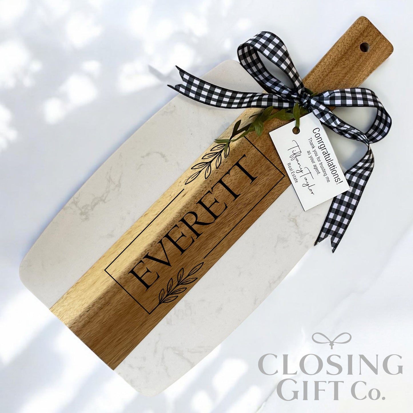 CUSTOM CLOSING GIFT BASKET SET - ACACIA WOOD & MARBLE