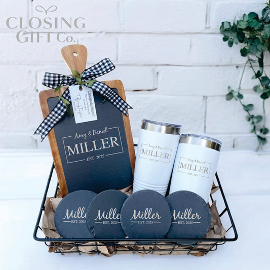 CUSTOM CLOSING GIFT BASKET SET - ACACIA WOOD & SLATE