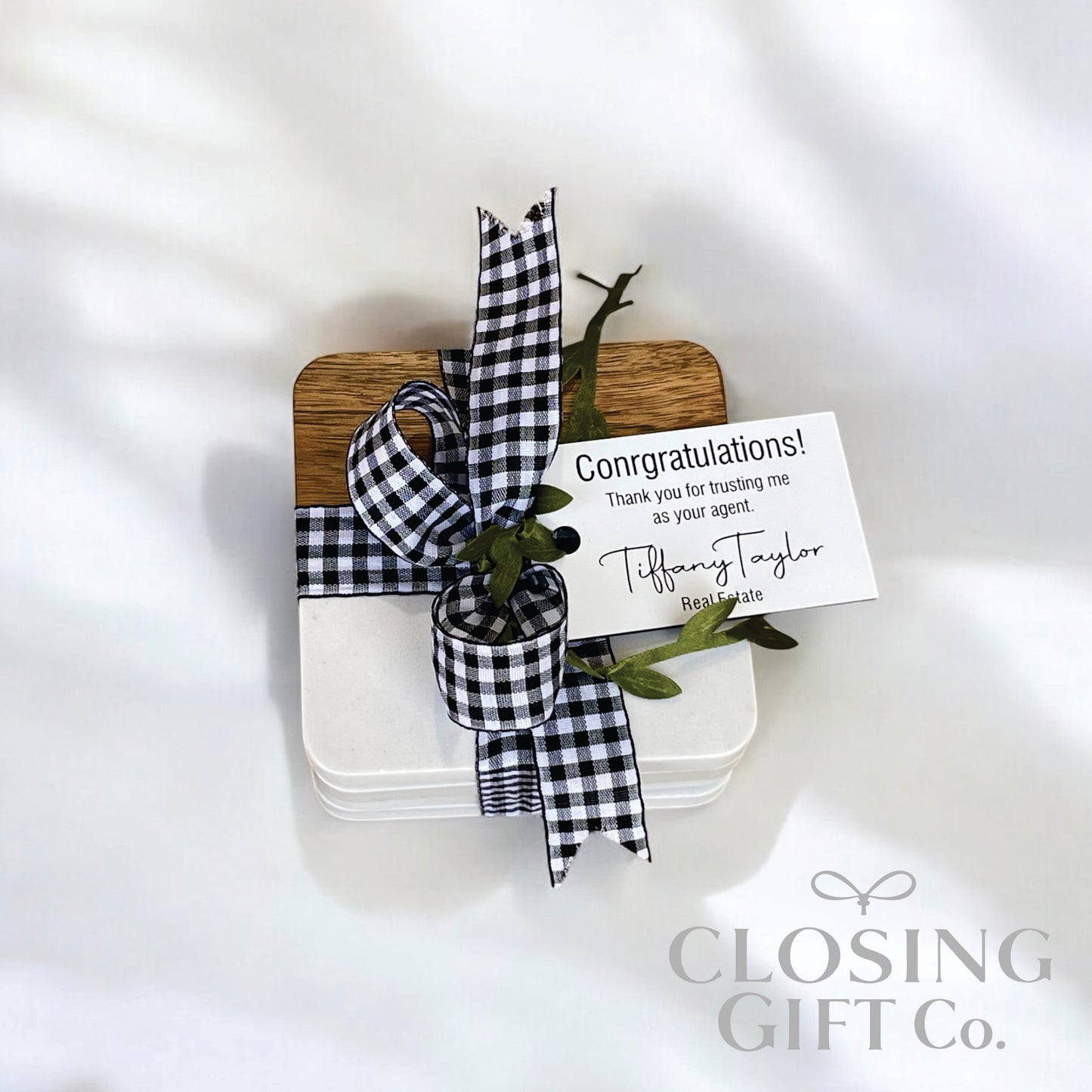 ACACIA WOOD & MARBLE SERVING SQUARE COASTER SET