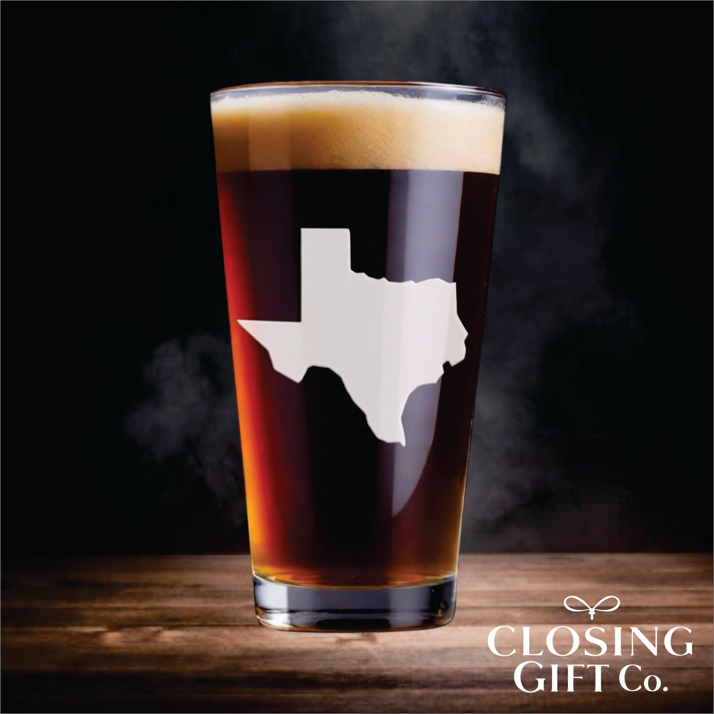 PINT GLASS ENGRAVED WITH STATE SHAPE OF YOUR CHOICE