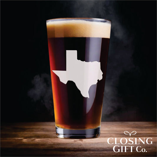 PINT GLASS ENGRAVED WITH STATE SHAPE OF YOUR CHOICE