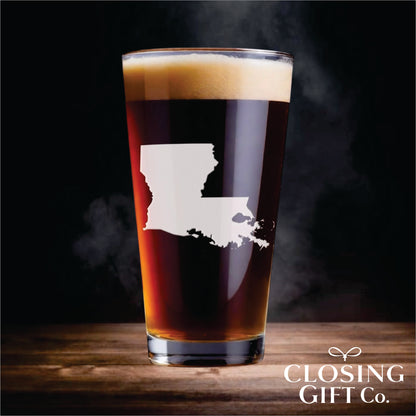 PINT GLASS ENGRAVED WITH STATE SHAPE OF YOUR CHOICE