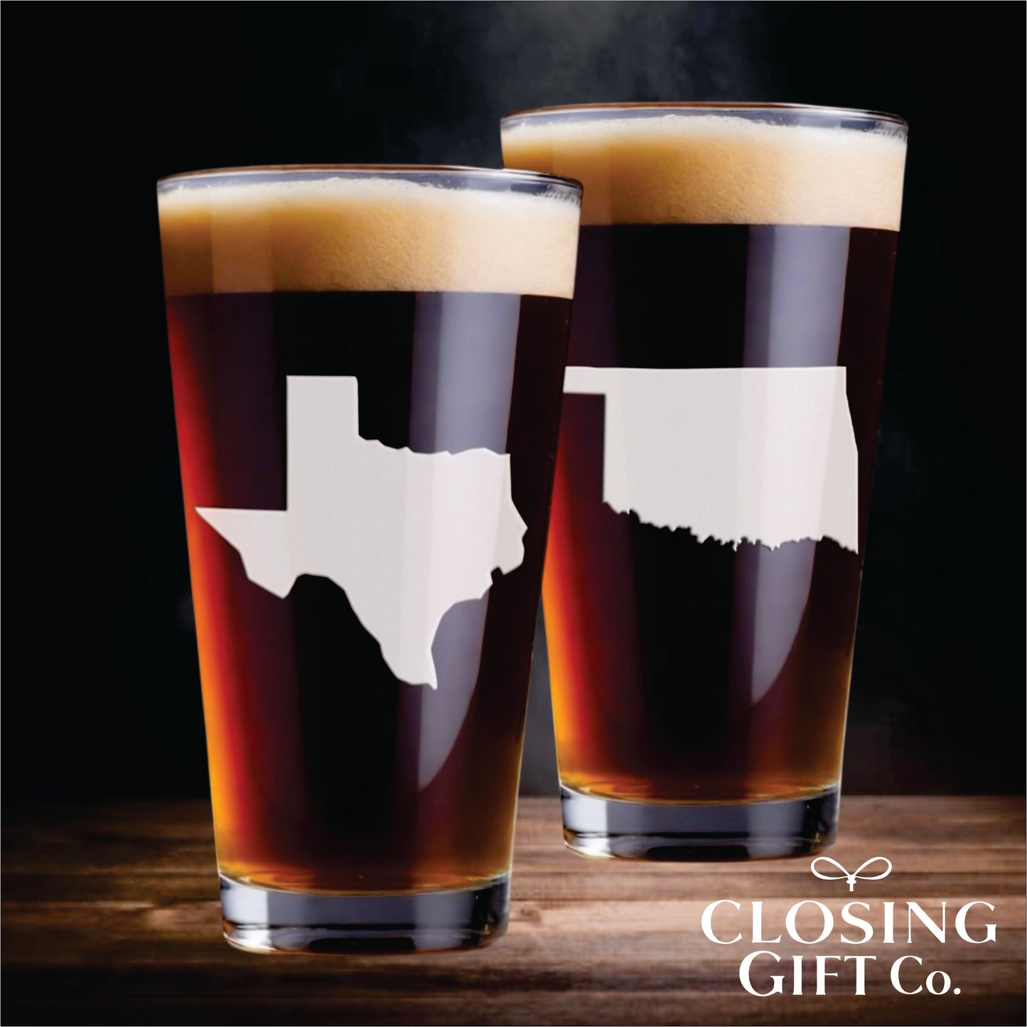PINT GLASS ENGRAVED WITH STATE SHAPE OF YOUR CHOICE