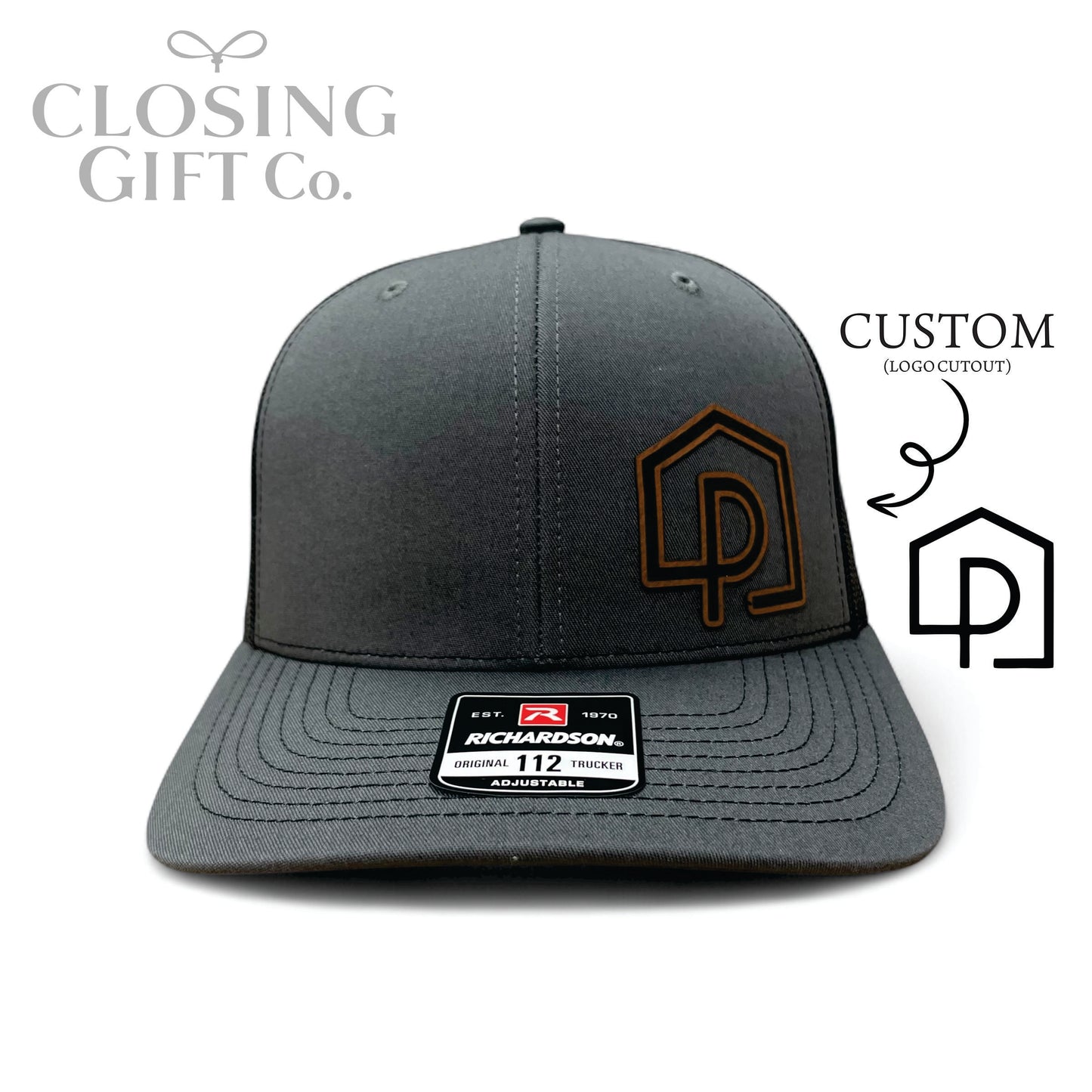 TRUCKER HAT WITH CUSTOM LEATHER PATCH -ENGRAVED WITH YOUR LOGO